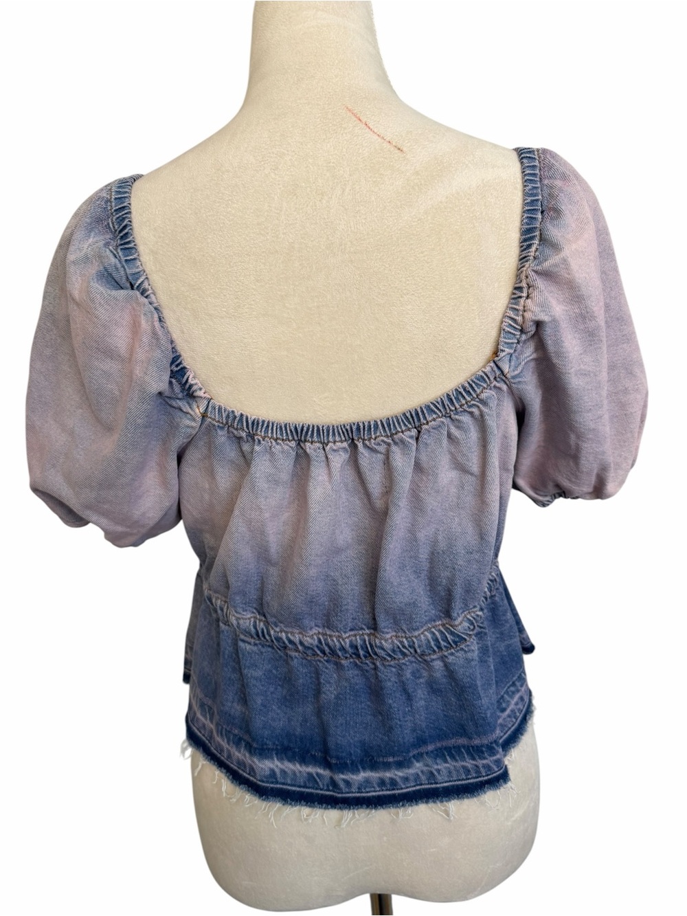 Ganni Lavender-Blue Denim Top with Contrast Stitching - Picture 6 of 10